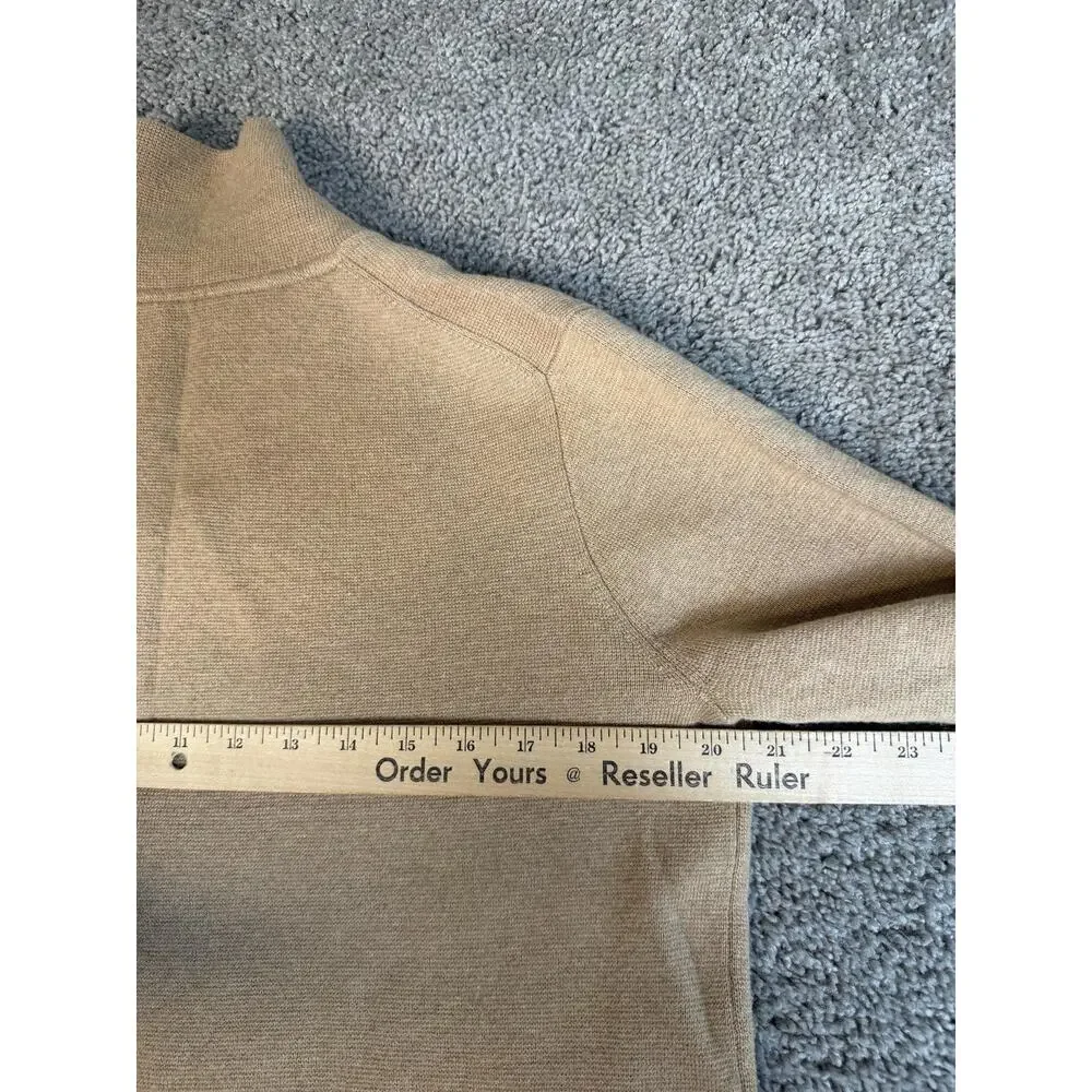J.CREW Sweater Full Zip Womens S Beige Mock Neck 3/4 Sleeve Pockets Cotton-Poly